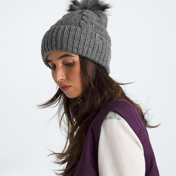 Women's Faux Fur Pom Beanie Recycled Polyester Cuffed Winter Hat - Picture 2 of 2